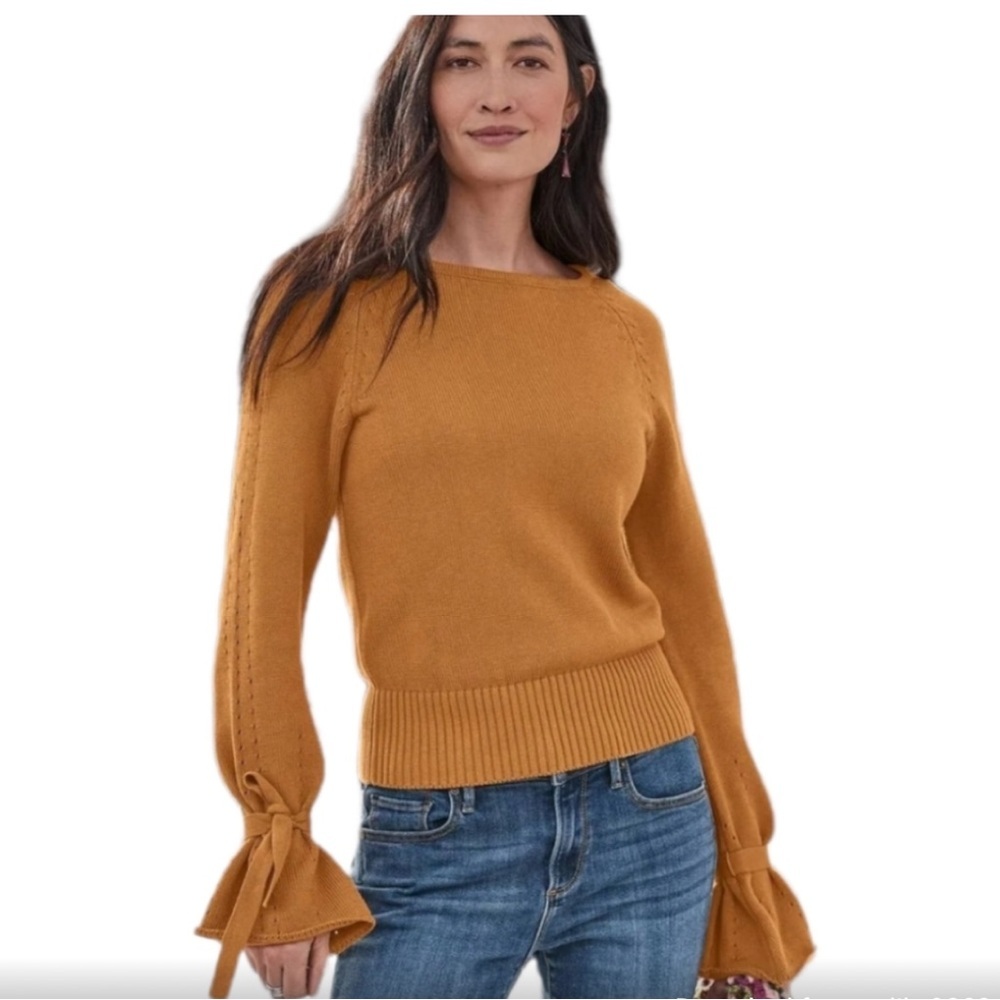 Sundance Aryka Supima Cotton Merino Wool Mustard bow sleeve Sweater Medium